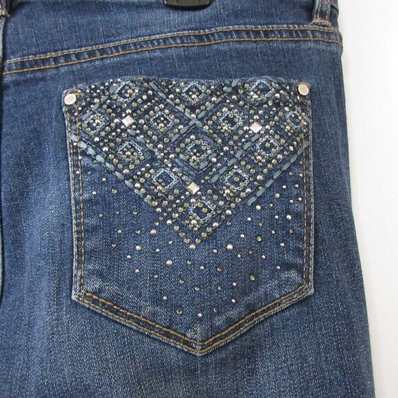 Code Bleu Gwen Jeans Size 10 (32X20) 5-Pocket Embellished Stretch Med Wash Denim - Picture 1 of 10